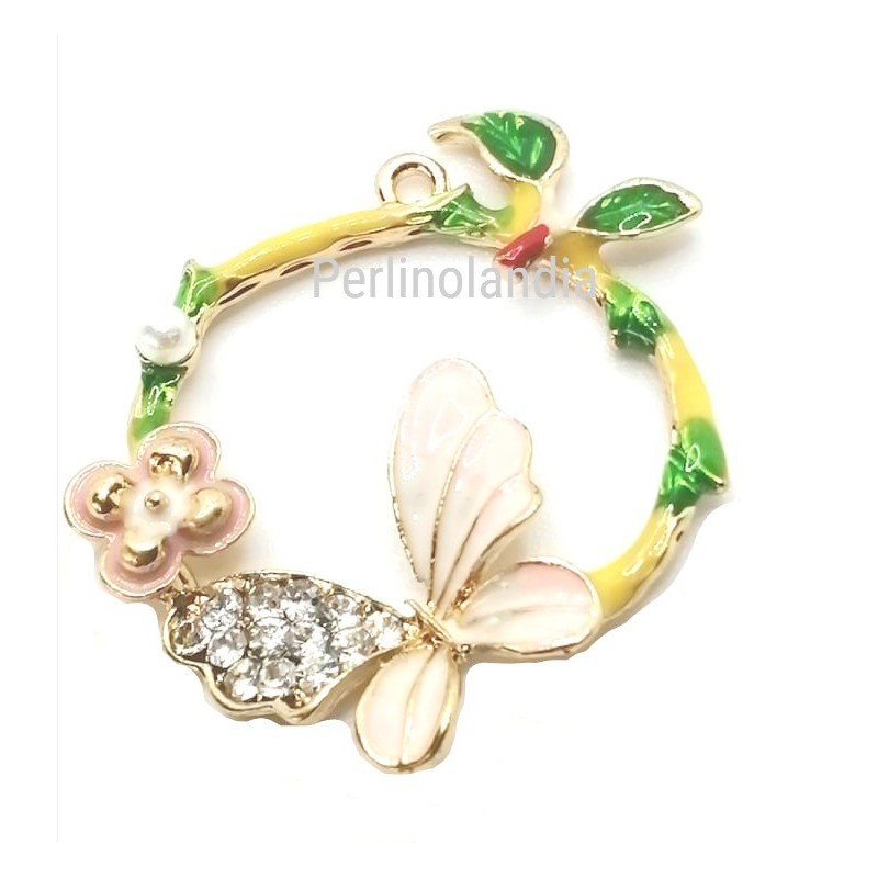 Ciondolo cerchietto farfallina rosa e...