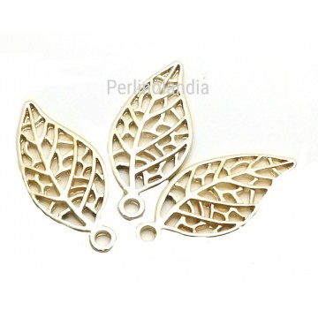 Golden perforated leaf pendant - 30x15 mm - 1piece