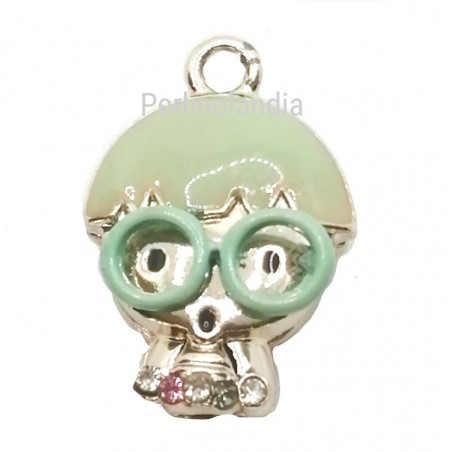 Green Enamelled Doll Pendant - 25 X15 mm - 1piece