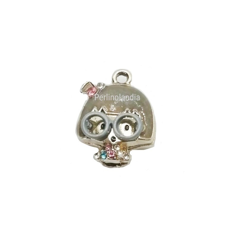 Enamelled Doll Pendant Grey- 25 X15 mm - 1piece