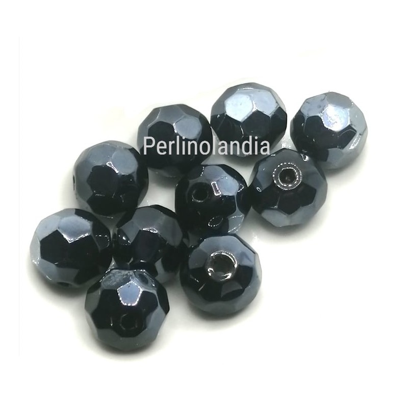 Perle 10mm In Vetro Sfaccettato- Jet - 15 Pezzi