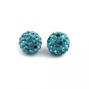 Perline 10 mm con strass- Azzurro- 5 pezzi