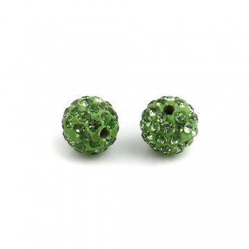 Perline 10 mm con strass- Verde- 5 pezzi