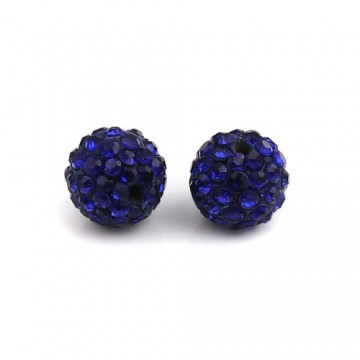 Perline 10 mm con strass- Blu- 5 pezzi