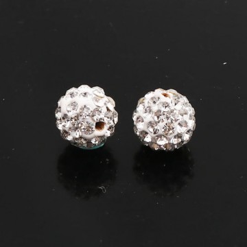 Perline 10 mm con strass- Bianco- 5 pezzi