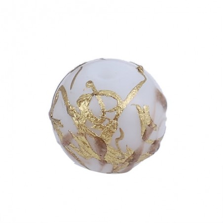 Perline 8mm - Bianco - vetro con decorazione oro- 5 pezzi