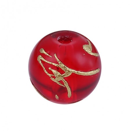 Perline 8mm - Rosso - vetro con decorazione oro- 5 pezzi