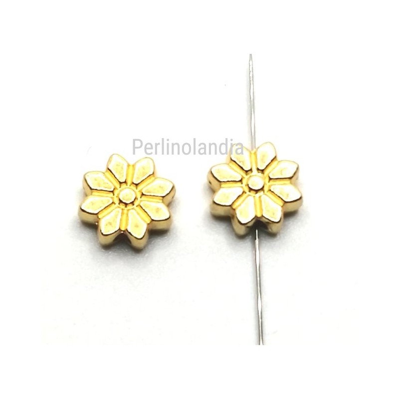 Perline fiore 10mm -Metallo - Dorate - 10 Pezzi