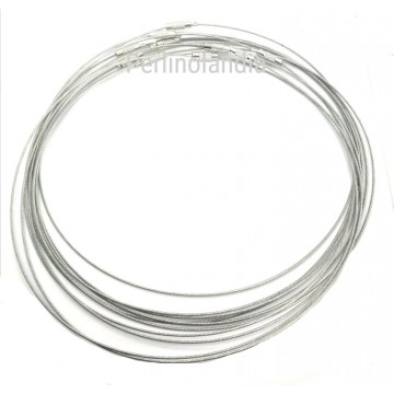 Steel cable for necklaces -Grey - brass screw hook - 1 piece