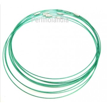 Steel cable for necklaces -Green - brass screw hook - 1...