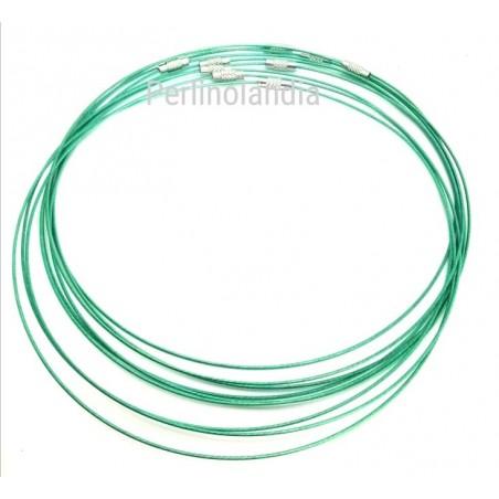 Steel cable for necklaces -Green - brass screw hook - 1 piece