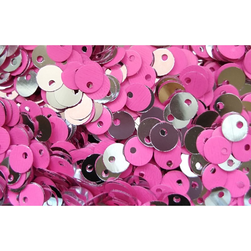 Sequins 5 mm - high hole - double side - Neon Pink/silver - 5 grams