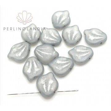 Peony Petals 12x15mm - Matte Opal White Silver - 10 pezzi