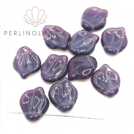 Peony Petals 12x15mm - Opal dark violet - 10 pieces