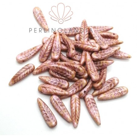 Bird Faether Beads 5x17mm - Alabaster Brown Pink - 40 pezzi