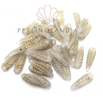 Bird Faether Beads 5x17mm - Crystal Mat Gold- 40 pezzi