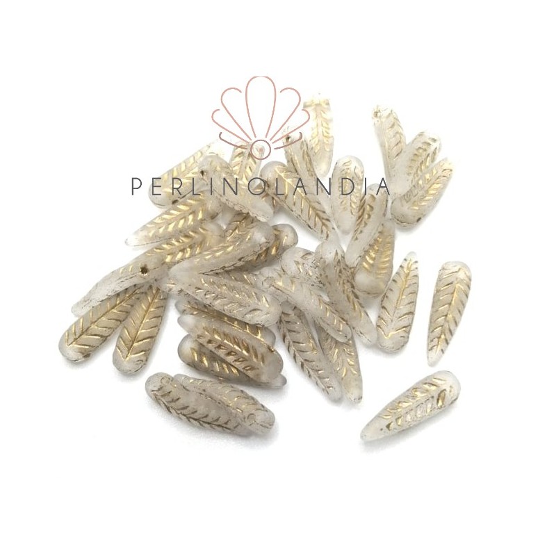 Bird Faether Beads 5x17mm - Crystal Mat Gold-...