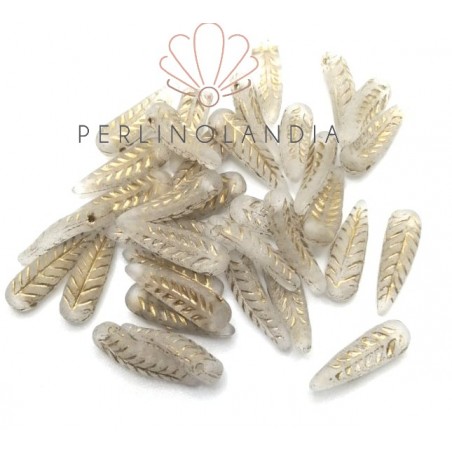 Bird Faether Beads 5x17mm - Crystal Mat Gold- 20 pieces