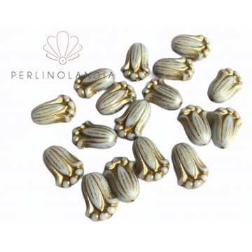 Tulip Bud Beads 12x8mm - Opaque Blue Gold Wash - 24 pezzi