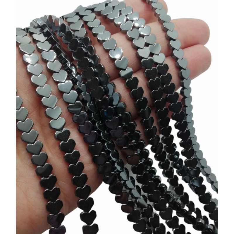 filo Hematite CUORE LISCIO 6mm - JET HEMATITE
