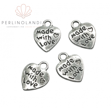 charms cuore "Handmade with love" metallo - argentato...