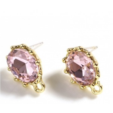 Orecchini a Perno con ovale in vetro colore: light rose -...