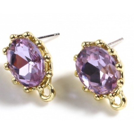 Orecchini a Perno con ovale in vetro colore: violet - 1 coppia