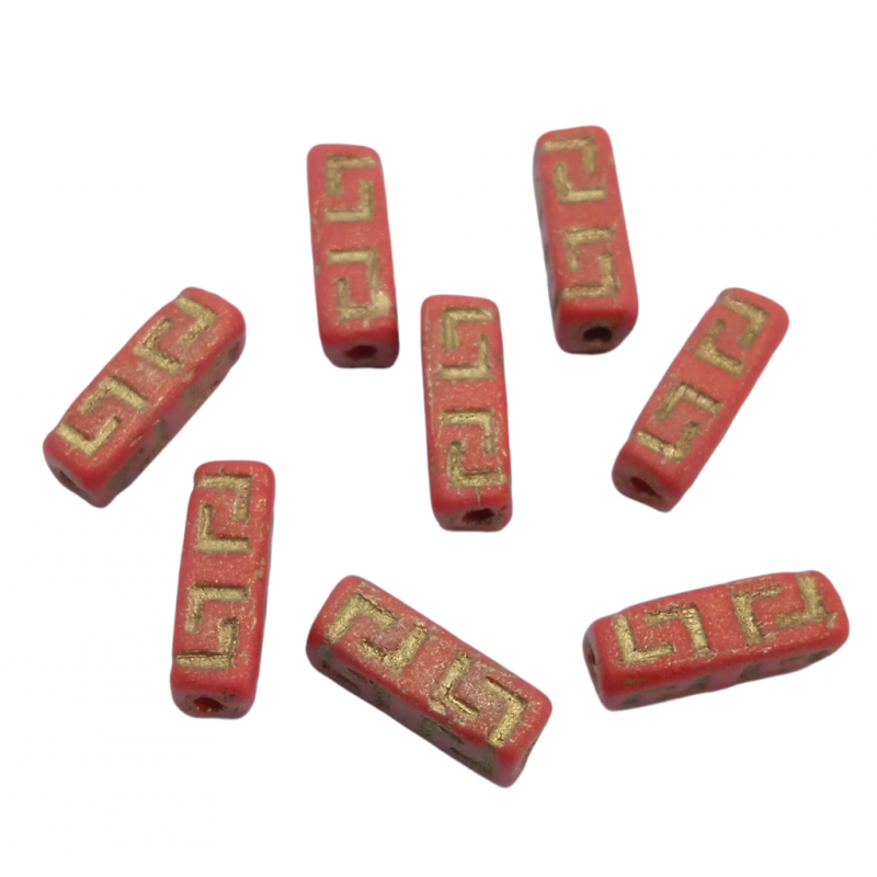 Celtic Block beads 15x5mm RED/GOLD MATTE - 20...