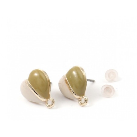 Perni laccati - cuore - verde/panna -11x12mm - 1 coppia