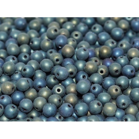Perle 4 mm Vetro Di Boemia jet matted green iris- 50 Pezzi