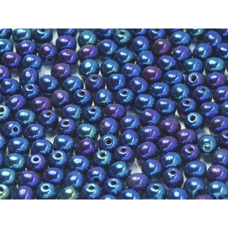 Perle 4 mm Vetro Di Boemia Jet blue iris- 50 Pezzi