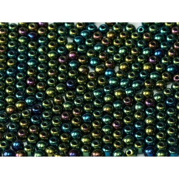 Perle 3 Mm In Vetro Di Boemia - jet green iris - 50 Pezzi