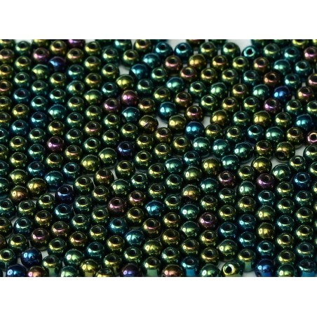 Perle 3 Mm In Vetro Di Boemia - jet green iris - 50 Pezzi