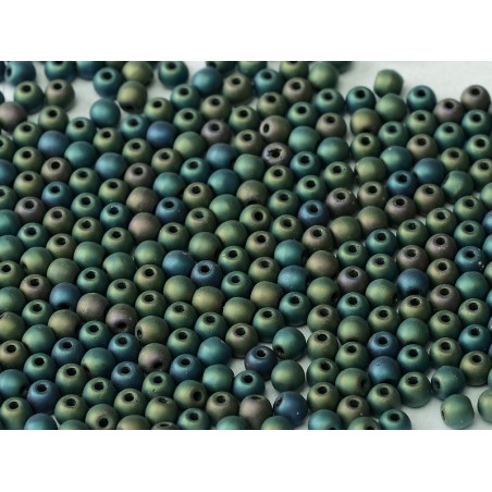Perle 3 Mm In Vetro Di Boemia - jet matted green iris - 50 Pezzi