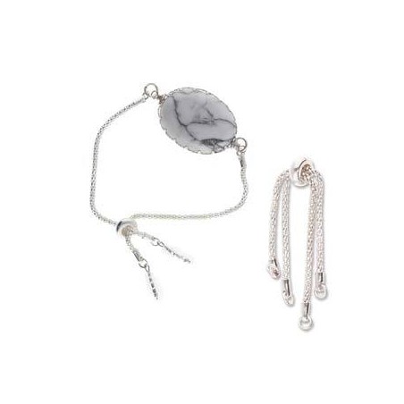 terminale per bracciale con catena regolabile e chiusura scorrevole - argentato - 1 pezzo