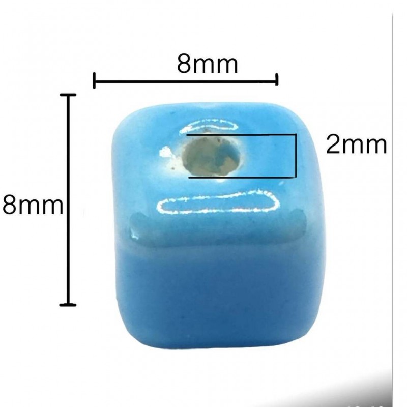 cubi in ceramica 8 mm - 10 pezzi - azzurro