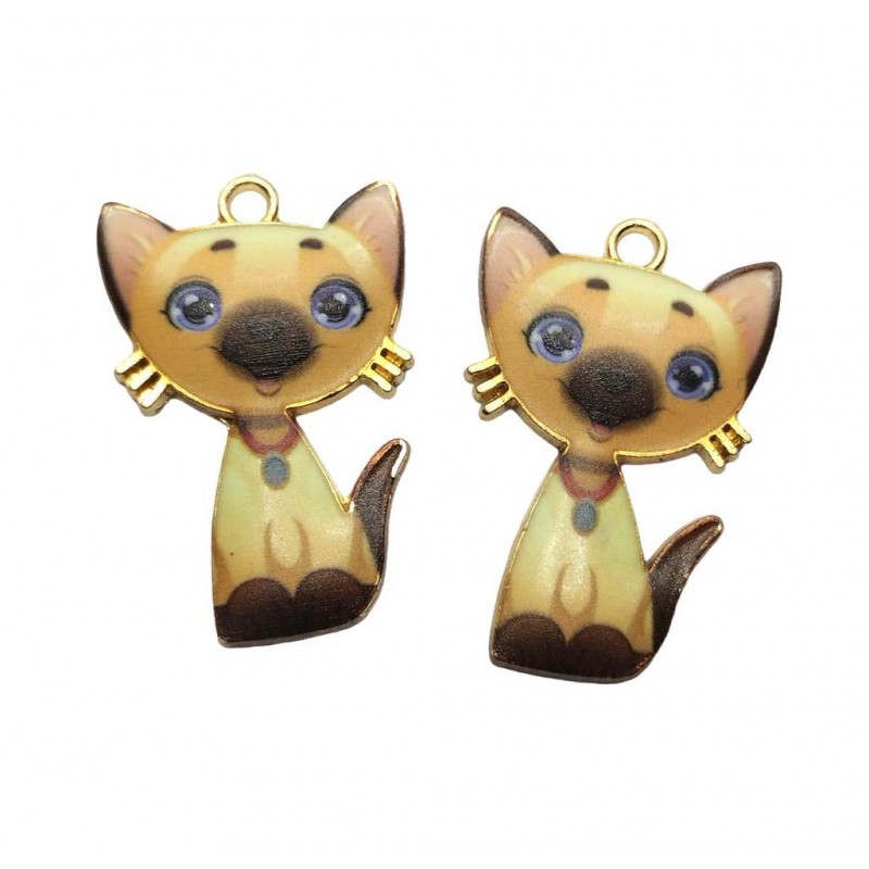 ciondolo gattino 3x2cm- smaltato - marrone - 2...