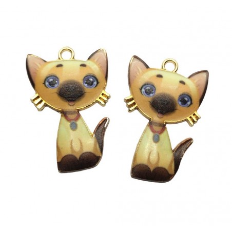 ciondolo gattino 3x2cm- smaltato - marrone - 2 pezzi