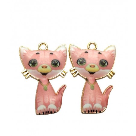 Ciondolo Gattino 3x2cm- Smaltato - rosa - 2 Pezzi