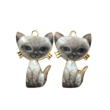 Ciondolo Gattino 3x2cm- Smaltato - grigio- 2 Pezzi
