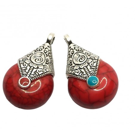 gocce stile bohemien con gancetto 28x16mm- rosso- 2 pezzi - resina e lega di zinco