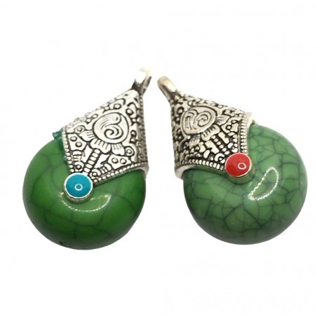 gocce stile bohemien con gancetto 28x16mm- verde- 2 pezzi - resina e lega di zinco