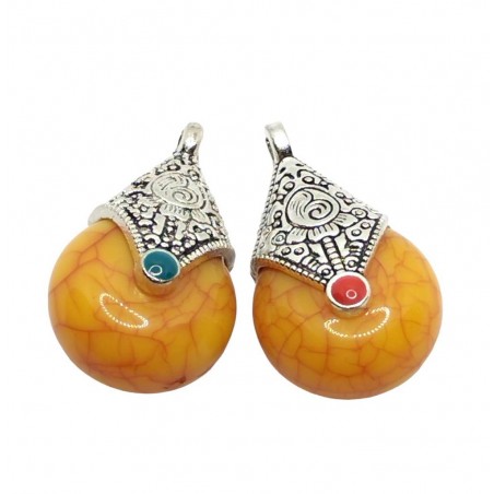 gocce stile bohemien con gancetto 28x16mm- arancione- 2 pezzi - resina e lega di zinco
