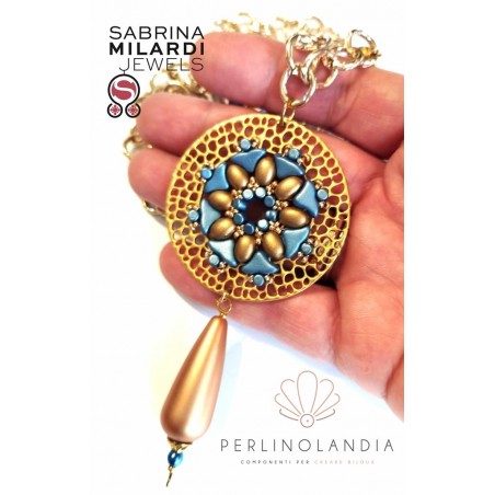 collana medaglione decorato - azzurrro/dorato -Gioiello Finito - Handmade - Di Sabrina Milardi