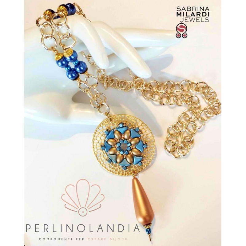 collana medaglione decorato - azzurrro/dorato...