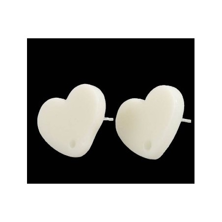 orecchino a perno cuore - 17x13mm - panna - 1 coppia