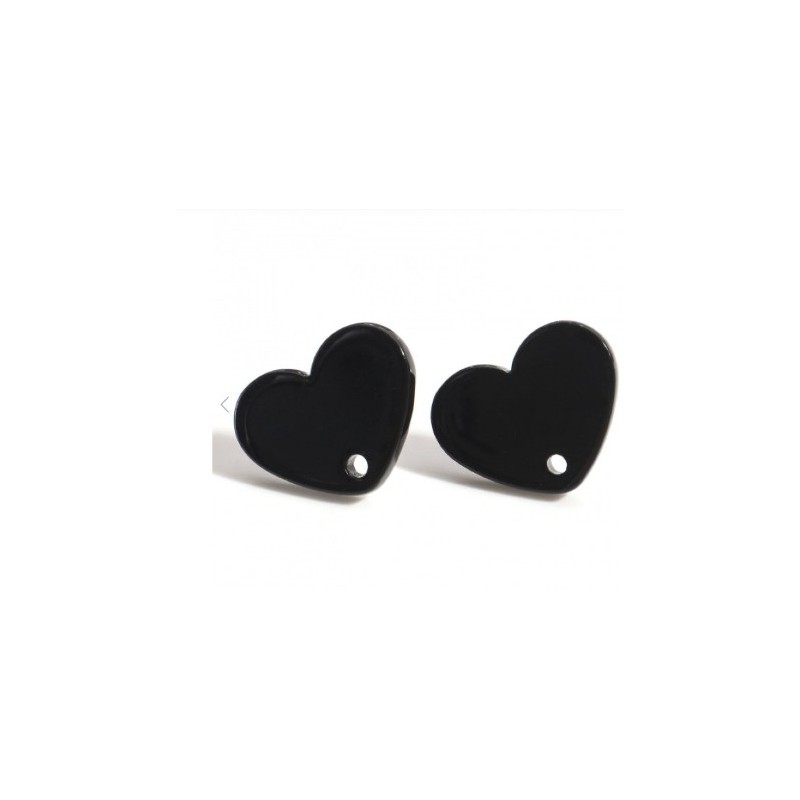 Orecchino A Perno Cuore - 17x13mm -nero - 1 Coppia