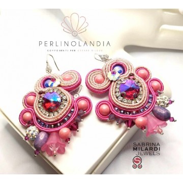 Orecchini rosa soutache - gioiello finito