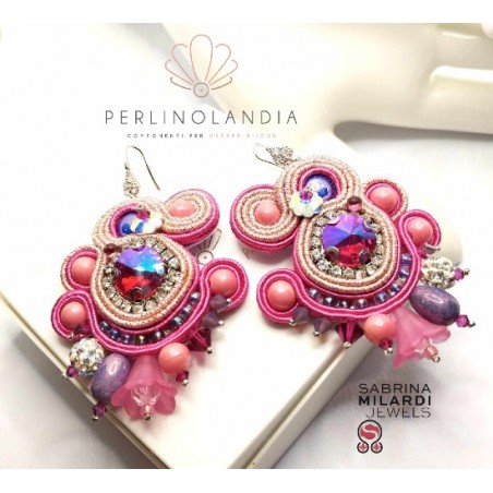 Orecchini rosa soutache - gioiello finito