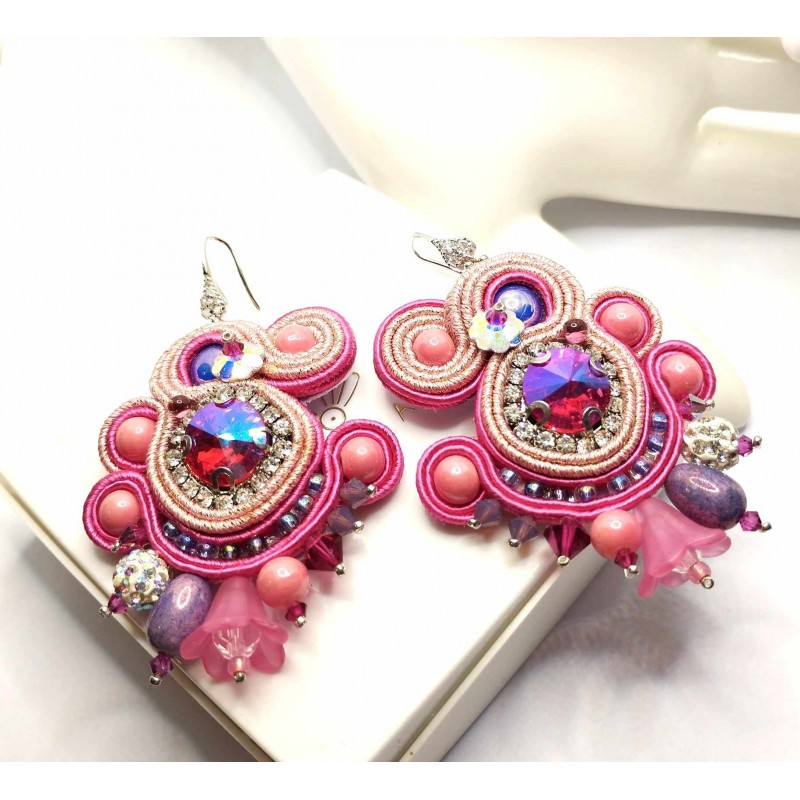 Orecchini rosa soutache - gioiello finito